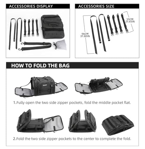 Rhinowalk Motorcycle Tail Bag, Expandable Motorcycle Travel Luggage Bags 80L, Waterproof All-Weather Trunk Rack Bag with Sissy Bar Straps & Helmet Rain Cover-Black — view 4