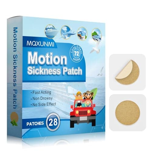 MQXUNMI Motion Sickness Patches, 28 pcs No-Drowsy Travel Patches for Car Sickness, Air Sickness and Sea Sickness Patch, Fast Effective, Long Last Up to 72 Hours (Beige)