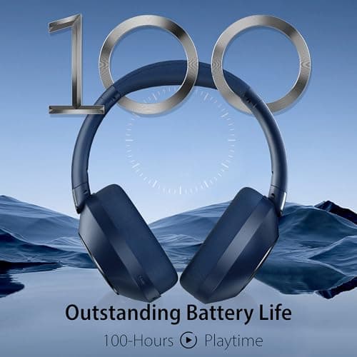 Bluetooth Headphones Over Ear with Deep Bass, Headphones with Mic (Blue) — view 4