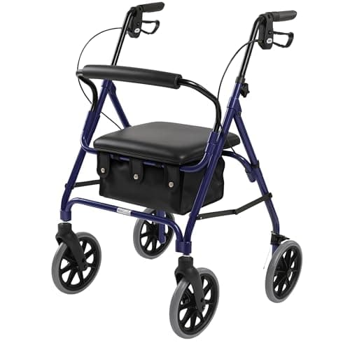 Days Rollator Walker with Seat – Lightweight Walking Aids Rollator, Adjustable Walking Frame with Wheels, Safe-Lock Brakes & Comfort Handles, Folding Mobility Aid for Users 5'1"–5'11" – Small, Blue