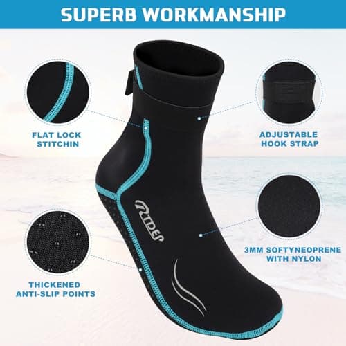 Rtdep Neoprene Socks, 3mm Wetsuit Sock, Swim Socks Women Men, Anti-Slip Thermal Swimming Socks, Water Sock for Diving Snorkeling Cold Water Swim Sea Sailing Kayaking（S） — view 2