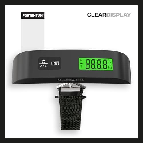 PORTENTUM Luggage scale digital with LCD display – Up to 110 lb – Automatic weight lock – Accurate suitcase weight for travel essentials – Suitcase weighing scales portable with temperature indicator — view 6