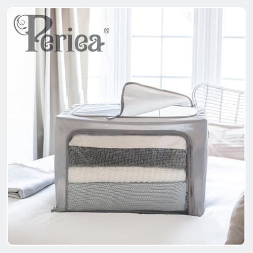 Periea ‘Beau’ Folding Collapsible Stackable Fabric Home Storage Boxes with Steel Frames (Seaglass, Large) — view 2