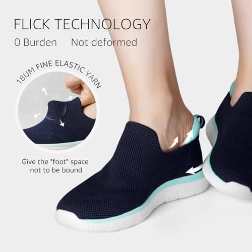 HKR Womens Trainers Slip on Ladies Shoes Walking Tennis Comfortable Nursing Sneakers Work Memory Foam Mesh Arch Support Navy Teal UK 5.5 — view 6