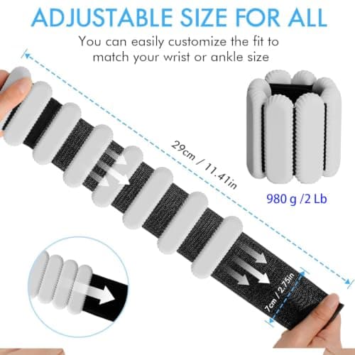 2 PCS Adjustable Wrist Weights Ankle Weights Set for Exercise Walking Jogging Yoga Aerobics Pilates Weight-Bearing Bracelet Fitness Wristband (Grey, 2lbs/each) — view 2