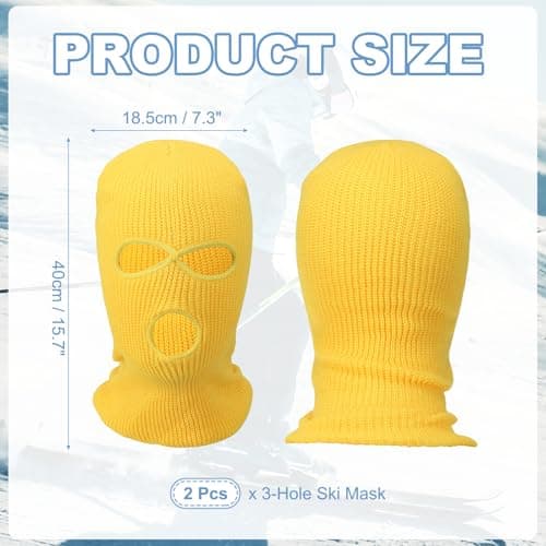 YELARXI 3-Hole Full Face Mask Cover, Ski Mask Knitted Warm Knit Cover Winter Balaclava Face Mask Cap Ski Polyester& 2 Pcs& Yellow -Fitting for (Men/Women/Winter Outdoor Sports/Skiing) — view 2
