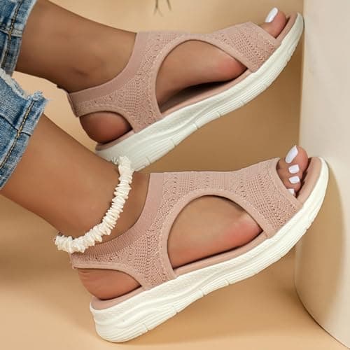 Sandals for Women Orthopedic, Sandals with Arch Support Summer Slip on Ladies Wedge Slingback Walking Slip on Platform Shoes Casual Beach Slingback Comfy Washable Slide Sport Shoes, 2.5 Red — view 5