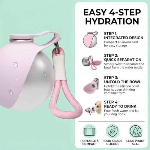 2-in-1 Dog Water Bottle, 285ML 304 Stainless Steel Collapsible Pet Drinking Cup, Leak Proof Compact Portable Dog Water Dispenser Ideal for Walking Hiking Travel Outdoor Use for Small Medium Dogs(B) — view 3