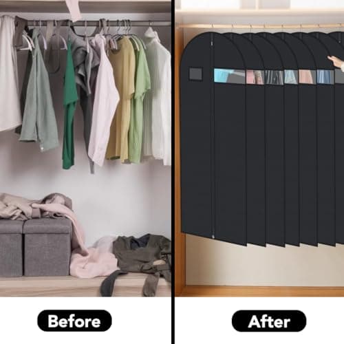 4 Pack Garment Bags Dustproof Garment Covers with Clear Window and Pocket Foldable Clothes Covers with Zip Waterproof Hanging Storage Bags for Suits Shirts Dresses Coats (60X152CM) — view 5