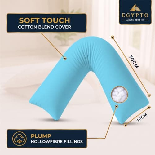 EGYPTO Orthopaedic V Pillow with Pillowcase | Anti-Allergy V Shaped Pillows for Neck & Back | Ideal for Pregnancy, Nursing & Recovery Triangle Pillow (Sky Blue) — view 4