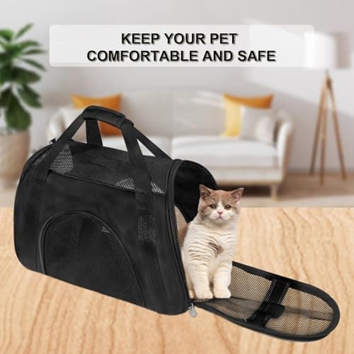 Soft Sided Portable Cat Carrier, Foldable Pet Travel Carriers Bag For Cats/Small Dog/Puppy With Shoulder Strap & Removable Mat,Comfort Cat Basket Airline Approved(Black/Medium) — view 6