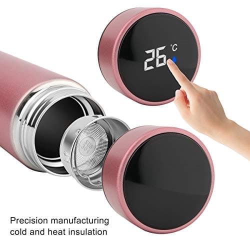 QiCheng&LYS 500ML Travel Mug with Temperature Display 304 Stainless Steel, Double Walled Vacuum Insulation Cup for Heat and Cold Water(Pink) — view 2