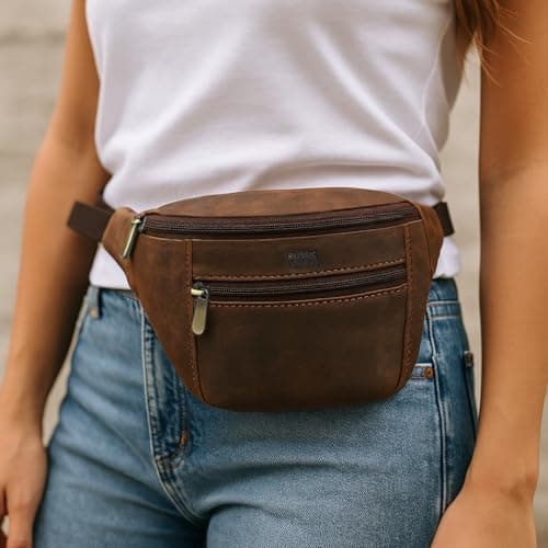 Leather Waist Pack for Men & Women - Full Grain Leather Fanny Bag, Adjustable Sling Purse & Chest Belt Bag - Multifunction Hip Bum Bag, Travel Pouch for Hiking Running & Cycling — view 2