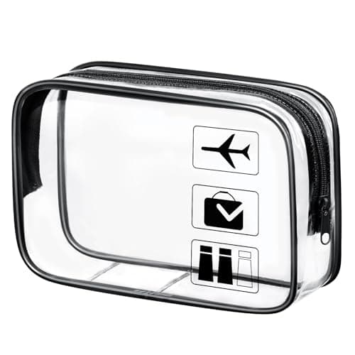 Aucuu Clear Toiletries Bag, 1Pack PVC Waterproof Toiletries Carry Pouch, TSA Approved Travel Toiletry Bag with Zipper, Portable Cosmetic Makeup Bags for Travel Business Trip-Black