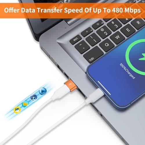 USB C to USB Adaptor, Type C Adapter, Type C Female to USB Male Converter with 5Gbps Data Transfer & Fast Charging, Compatible with All Devices with Laptop, PC, Power Bank (Gold) — view 3