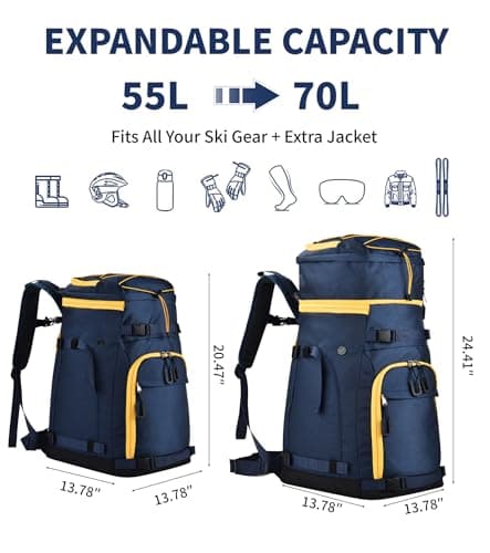 55L-70L Expandable Ski Boot Bag – Waterproof, Durable with Helmet Compartment – Ideal for Ski & Snowboard Gear – Men & Women — view 2