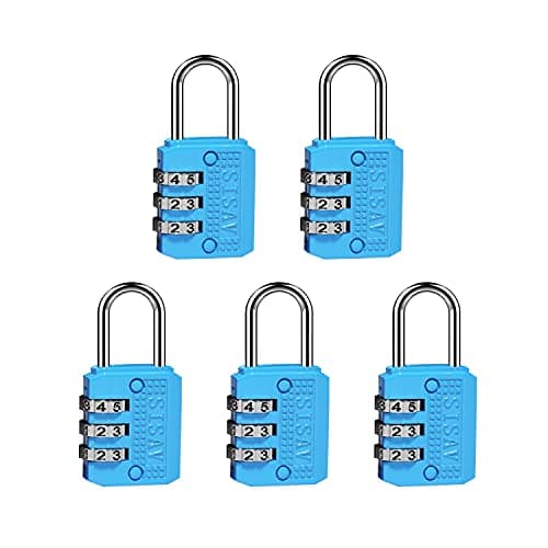 SISAV 3 Digit Combination Lock,Gym Padlock,Outdoor Padlock,Suitable for School Lockers,Tool Boxes,Travel Backpack,Hasp(Blue 5pack)