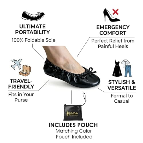 Women's Foldable Flats – Portable Ballet Slippers Shoes for Travel, Wedding – Fits in Purse with Expandable Tote Bag (M, Black) — view 4