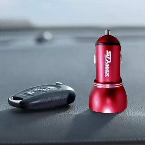 SDMAX Metal Dual USB Car Charger 3.1A, USB Cable, Quick Charge, Premium High Speed, Compact Design, Rapid Charge, Power Protection, Compatible With Tablets And Smartphones (Red) — view 2