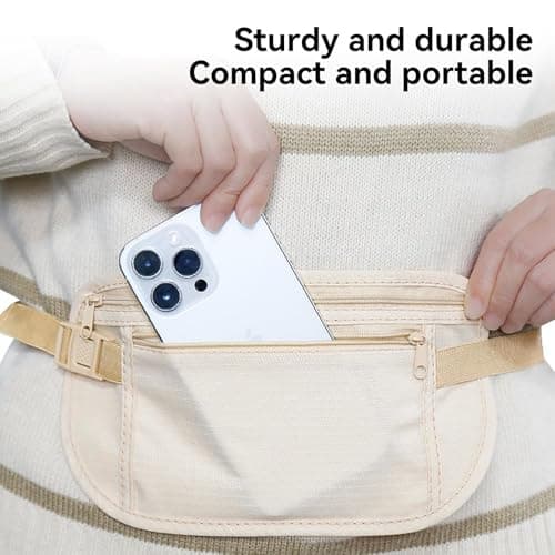 2 Pcs Anti-Theft Money Belt, Nylon Money Belts for Travel Hidden, Waterproof Moneys Pouch Stealth Wallet, Comfortable Adjustable Concealed Moneys Belt, for Cash Cards Passport Phone(Black, Khaki) — view 5