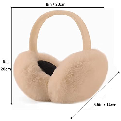 IHCEMIH Ear Muffs, Women Earmuffs Winter Accessories Fluffy Plush Foldable Adults Outdoor Thermal Ear Warmer Skiing Running Ears Covers Protector from Wind Cold Fashion Gift for Girls Ladies Beige — view 3