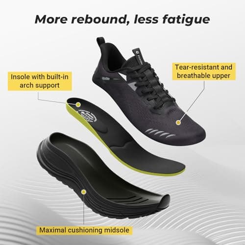 FitVille Mens Extra Wide Trainers Road Running Shoes,Black,11,W — view 6