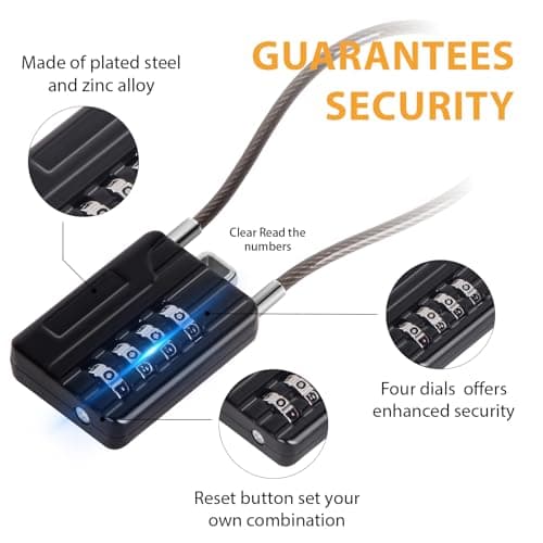 SEPOX® Combination Extra Long Cable Padlock 12-PK, Resettable 4-Digit Black — view 4