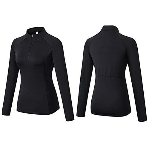 Minghe Womens Pullover 1/4 Zip Running Jacket Thermal Tops Long Black — view 2