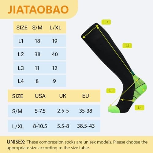 JIATAOBAO Compression Socks for Men & Women 20-30 mmHg Medical Grade – Graduated Support for Running, Travel, Nursing & Pregnancy Boost Circulation, Reduce Swelling, Anti-Slip Design (green, L/XL) — view 2
