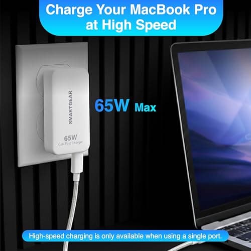 SMARTGEAR 65W USB C Charger, Ultra Thin GaN Dual Port Travel Charger with UK EU US Plug, Fast Charging Adapter for MacBook Pro Air, iPhone 17 16 15, iPad Pro, Samsung Galaxy — view 2