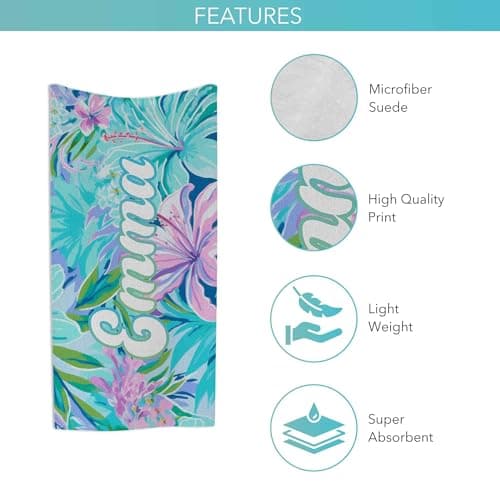 Print Maniacs Custom Name Tropical Towel Personalised Beach Towel Microfibre Large Quick Dry Lightweight Travel Towel Sand Free Holiday Pool Gym Spa Gift for Her — view 3