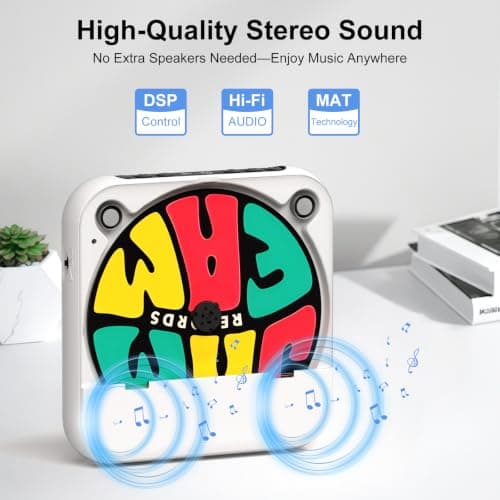 CD Player Portable with Built-in Speaker, Bluetooth Rechargeable CD Player for Home & Car, Personal Small Music Player Supports CD/USB/AUX, Includes Headphones & Type-C Cable, White — view 4