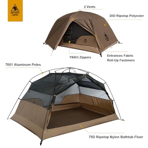 OneTigris COSMITTO 2 Person Backpacking Tent Shelter- Free Standing Lightweight Waterproof 3 Season Camping Tent for Outdoor Hiking Mountaineering — view 4
