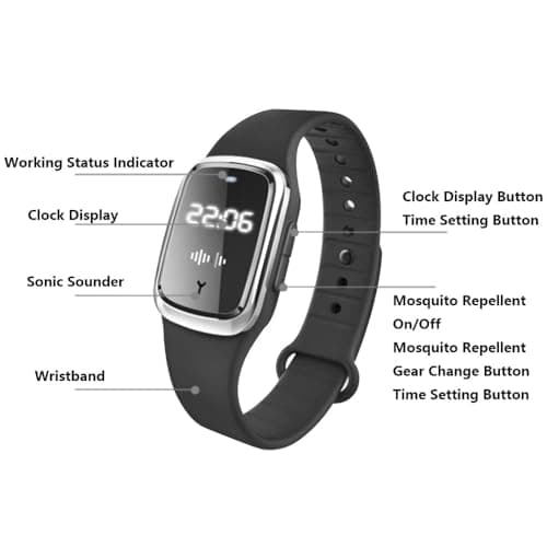 Ultrasonic Mosquito Repellent Bracelet, Rechargeable USB Anti Mosquito Band with Clock Display, DEET-Free Insect Repeller for Kids Adults, Indoor Outdoor Travel Camping, White Black — view 2