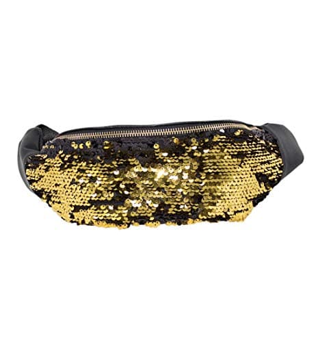 Lyallpur Bumbag Glitter and Sequin Pouch Travel Festival Waist Belt Holiday Money Wallet (Gold)
