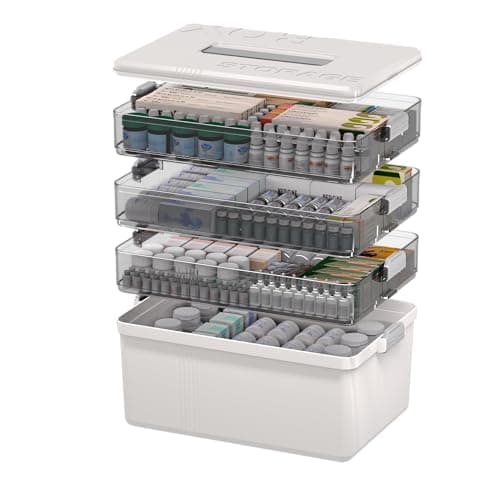 Citylife 4-Layer Medicine Storage Box, Medication Storage Box with Handle, Household Medical Organiser Portable Emergency First Aid Container for Home Cabinet Office Travel Car School