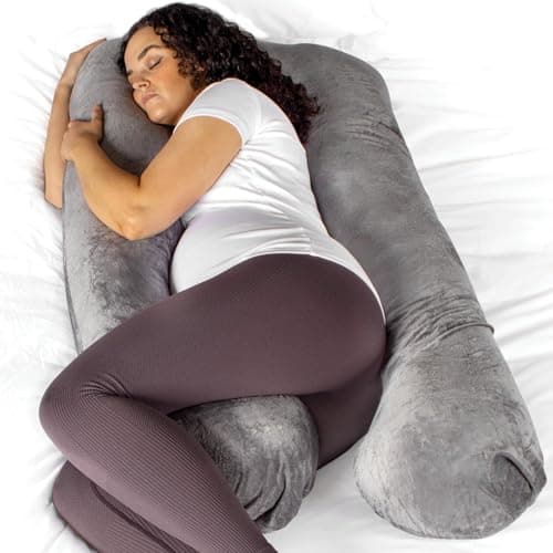 Aamira U Shaped Pregnancy Pillow, Memory Foam, Velvet Cover, Dark Grey