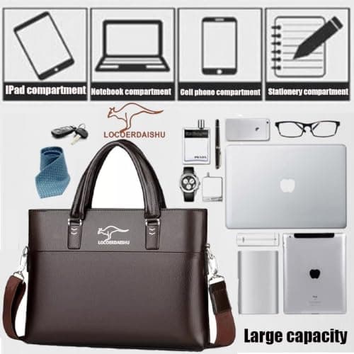 LOCOERDAISHU Genuine Leather Laptop Briefcase Messenger Bag for Men, 14 Inch Laptop Shoulder Bag, Business Travel Crossbody Satchel, Office Work Computer Case with Adjustable Strap (Brown) — view 4