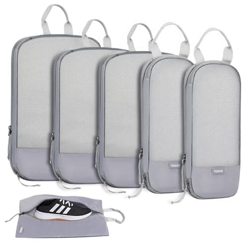 Voova 6 Set Compression Packing Cubes for Suitcases Backpack, Expandable Luggage Suitcase Organiser Bags Set, Packing Organizers for Men Women, Travel Organisers Cubes for Travel Essentials, Grey