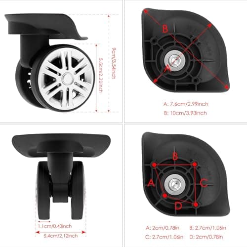 Baoblaze 2 Pieces Black Replacement A19 Dual Roller Wheels Luggage Swivel Suitcase Casters Repair Accessory — view 3