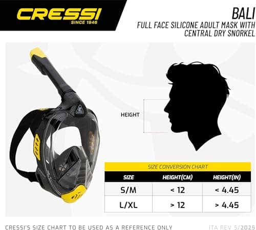 Cressi Bali Full Face Snorkel Mask - Panoramic Diving Mask - Dry-Top Snorkel Set for Adults - Leak-Free Scuba Equipment - Black / Blue - S/M - Full Face — view 5