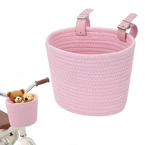 Kids Bike Basket, Pink Cotton Waved Micro Scooter Basket Girls Easy to Install Bicycle Storage Carrier Bag for Kids Tricycles Balance bike
