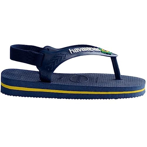 Havaianas Baby Brasil Logo II Unisex baby FlipFlop Navy Blue/Citrus Yellow 1/2 UK Child — view 3