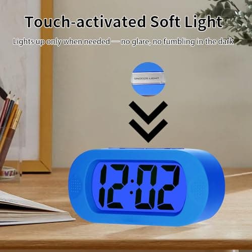 LCD Digital Alarm Clock Large Display – Battery Operated – 12-Hour Format, 8-Min Snooze, 5-Sec Backlight, Ascending Alarm, Soft Silicone Case – Easy Setup (Navy Blue) — view 2