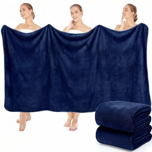 SmoothNovelty 2 Pack Bath Sheets 40 x 80 Inch Jumbo Extra Large Towels Set Oversized Quick Dry Coral Fleece Absorbent and Soft Lightweight Towels for Home Gym Travel Beach Spa Pool Hotel (Navy)