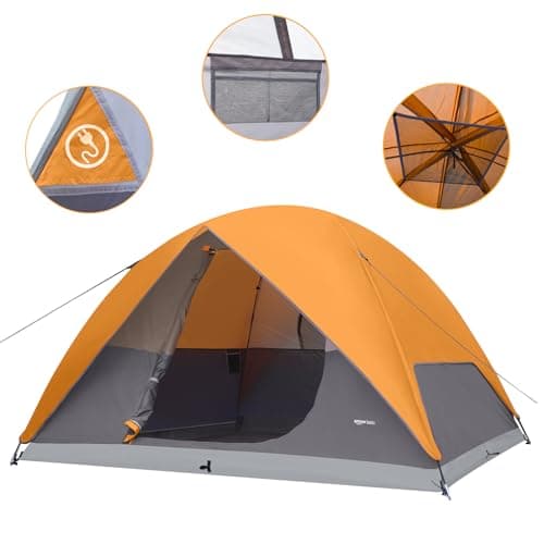 Amazon Basics Dome Camping Tent with Rainfly and Carry Bag, 3-Season Easy Set-Up Tent, 6 Person, Orange And Grey — view 2