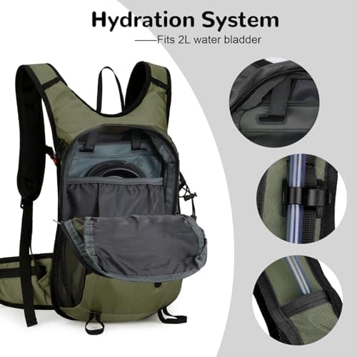 Outplea 15L Bike Backpack for MTB Motorcycle, Reflective Cycling Backpack Fits Hydration System, Hiking Rucksack for Outdoor, Green — view 5
