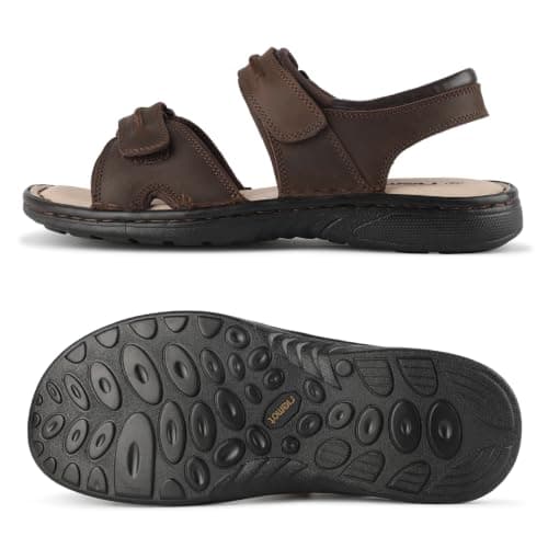riemot Men's Genuine Leather Sandals for Casual Walking, Adjustable Fit — view 6