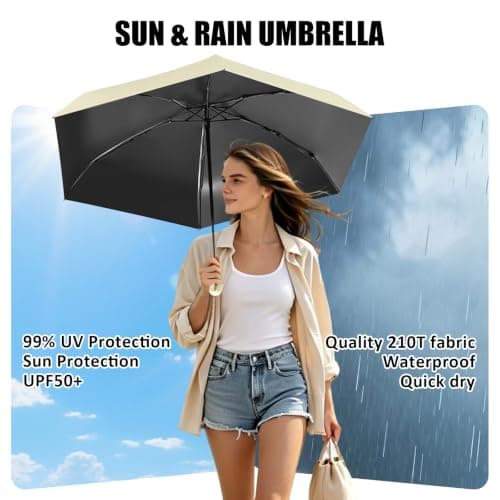 FANSEZQ Sun Umbrella, Mini Travel Umbrella With Case Small Compact Protection Sun Lightweight Tiny Pocket Umbrella — view 5