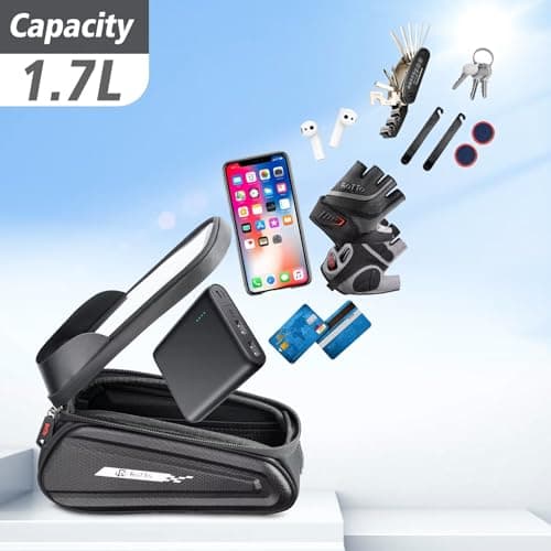 ROTTO Bike Bag Top Tube Waterproof Top Frame Bicycle Phone Bag Hard Case Sensitive Touch Screen with Rain Cover — view 4